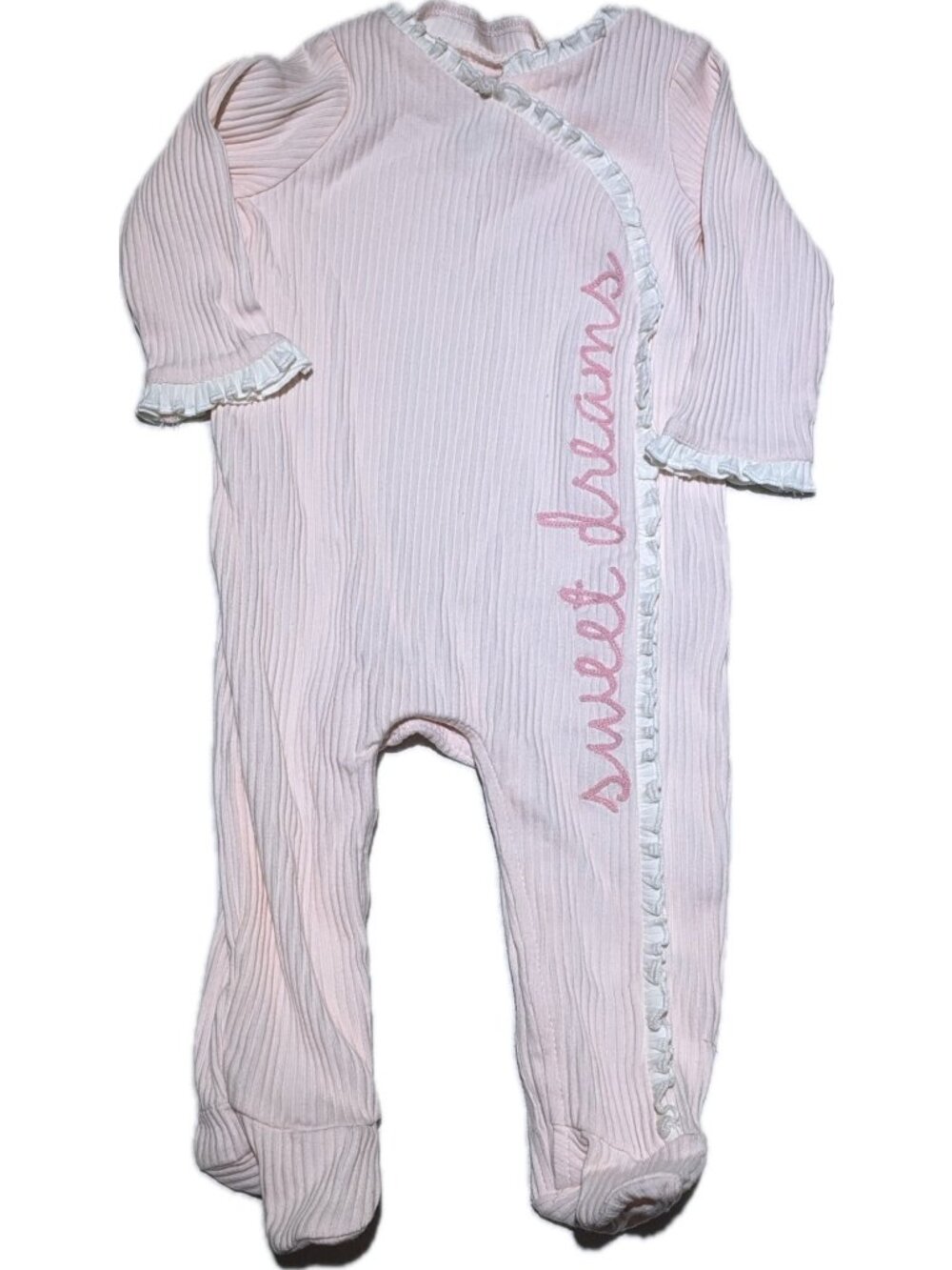 Mud Pie 3m 6m NWT pink ribbed Sweet Dreams embroidery footed sleeper layette